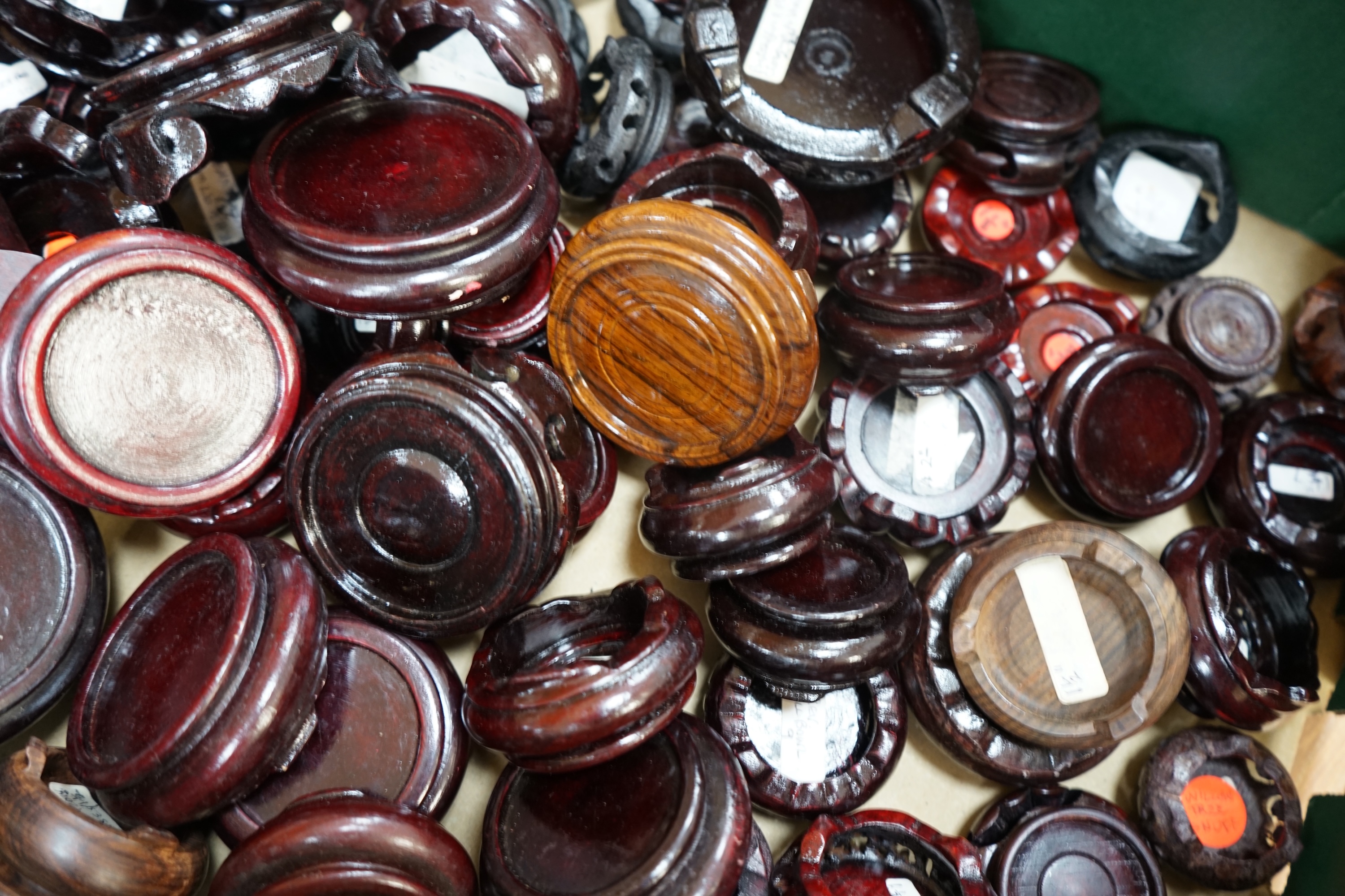 A large collection of Chinese wooden vase stands. Condition - varies